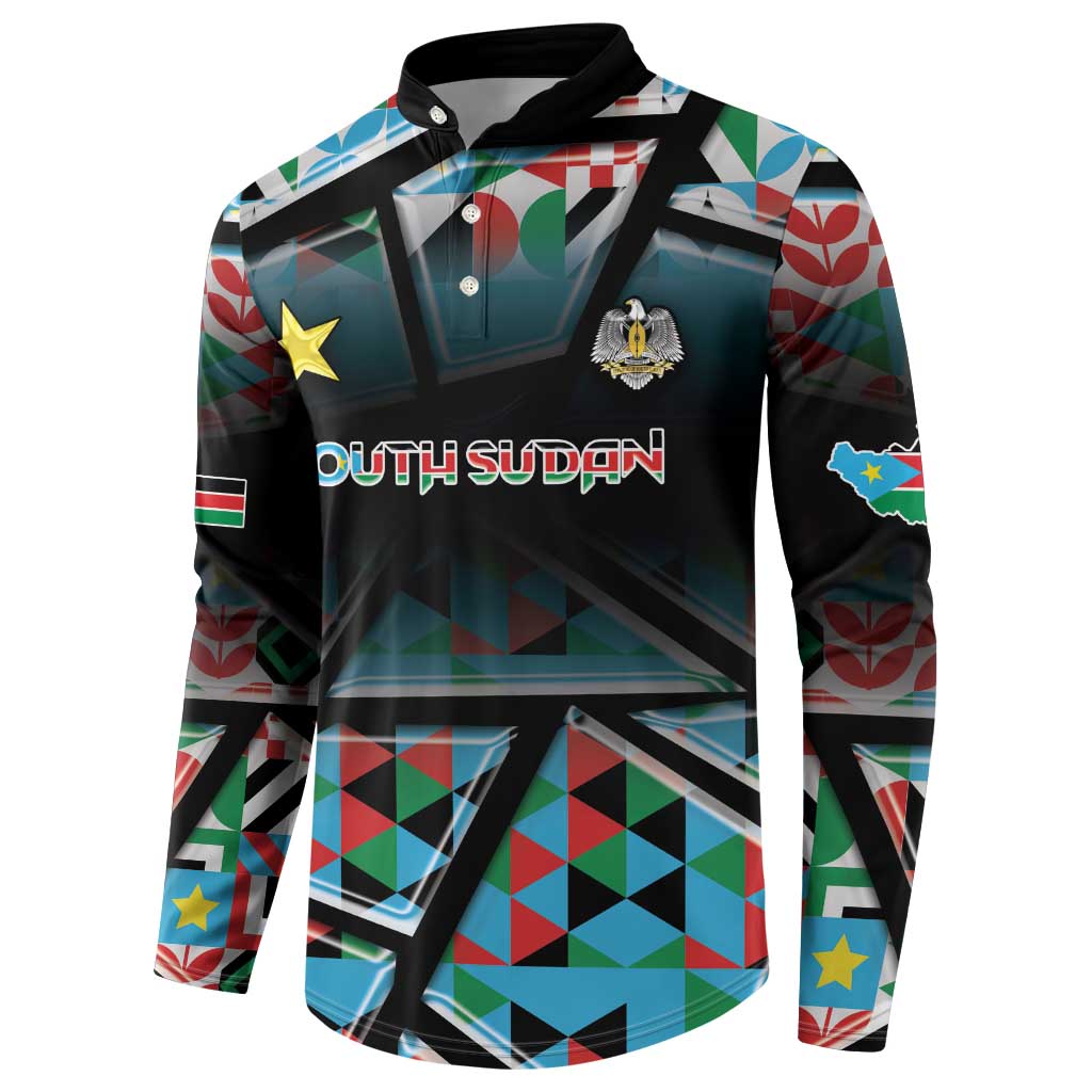 Custom South Sudan Button Sweatshirt Geometric African Patterns