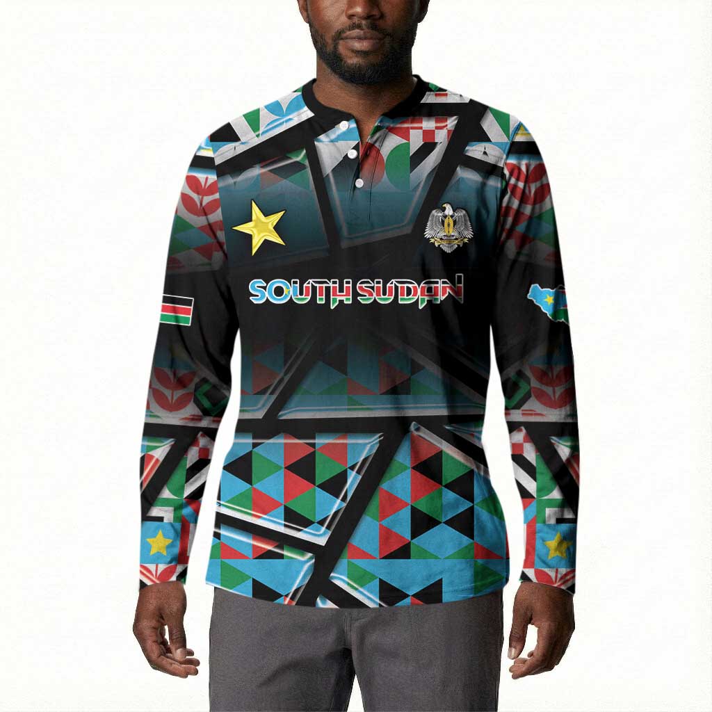 Custom South Sudan Button Sweatshirt Geometric African Patterns