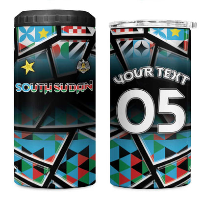 Custom South Sudan 4 in 1 Can Cooler Tumbler Geometric African Patterns - African Pride