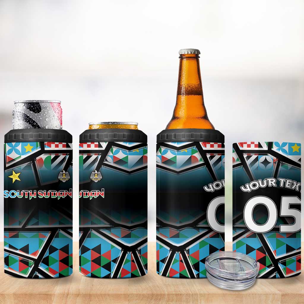Custom South Sudan 4 in 1 Can Cooler Tumbler Geometric African Patterns - African Pride