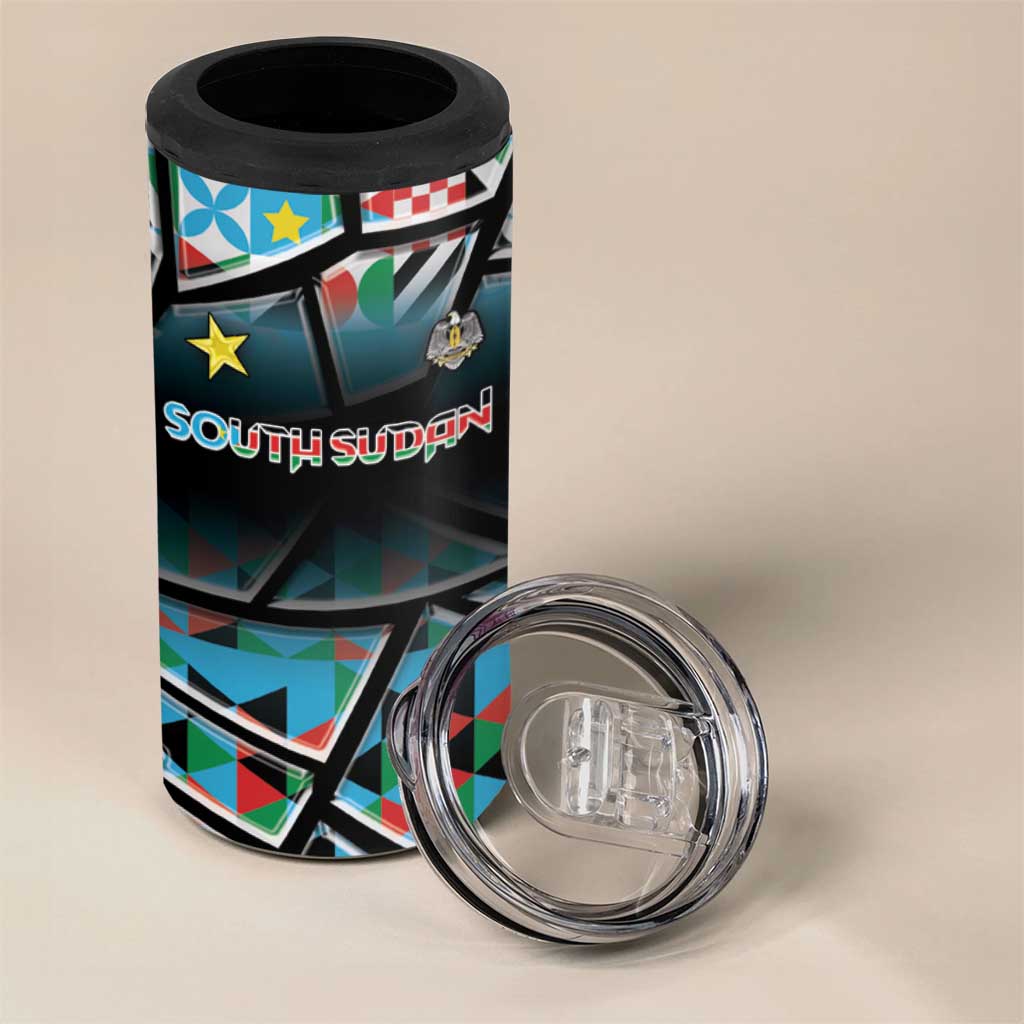 Custom South Sudan 4 in 1 Can Cooler Tumbler Geometric African Patterns - African Pride