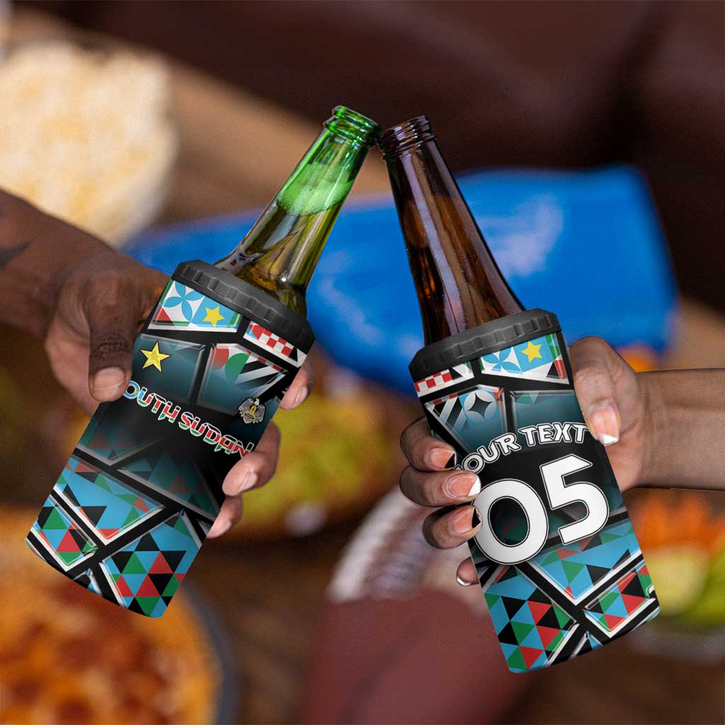 Custom South Sudan 4 in 1 Can Cooler Tumbler Geometric African Patterns - African Pride