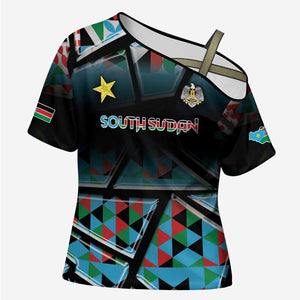 Custom South Sudan Cross Shoulder Shirt Geometric African Patterns - African Pride