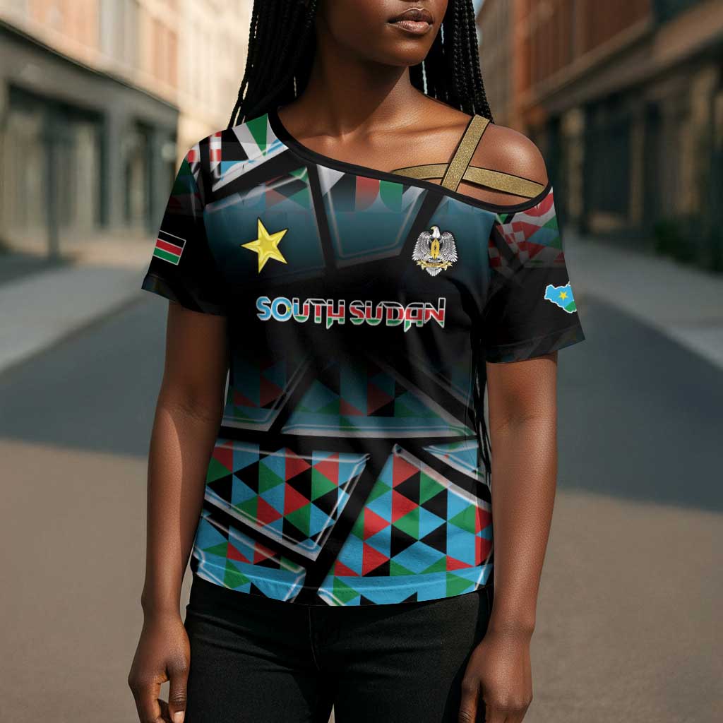 Custom South Sudan Cross Shoulder Shirt Geometric African Patterns - African Pride
