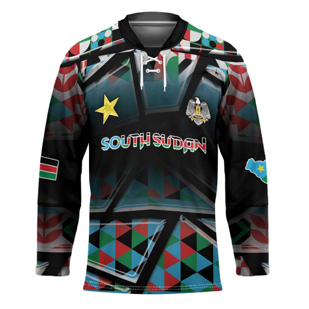 Custom South Sudan Hockey Jersey Geometric African Patterns - African Pride