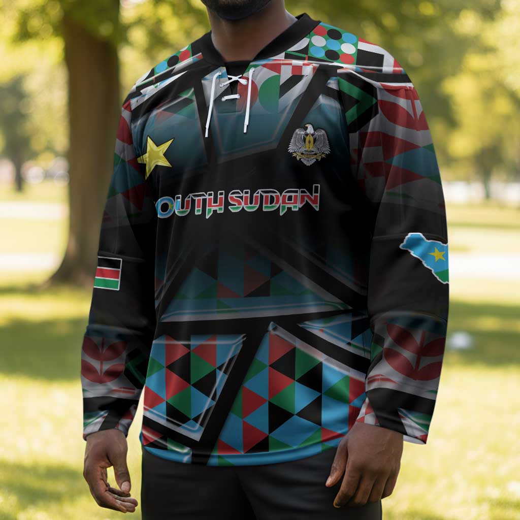 Custom South Sudan Hockey Jersey Geometric African Patterns - African Pride