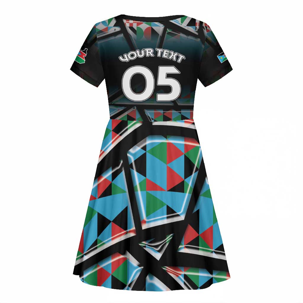 Custom South Sudan Kid Short Sleeve Dress Geometric African Patterns - African Pride