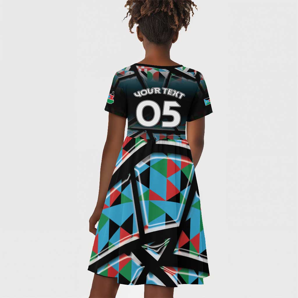 Custom South Sudan Kid Short Sleeve Dress Geometric African Patterns - African Pride