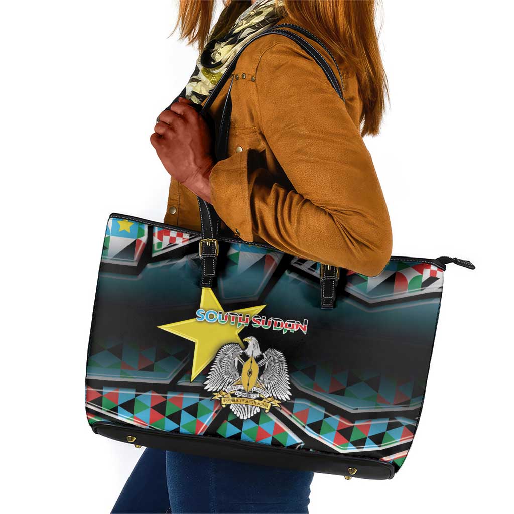 South Sudan Leather Tote Bag Geometric African Patterns - African Pride