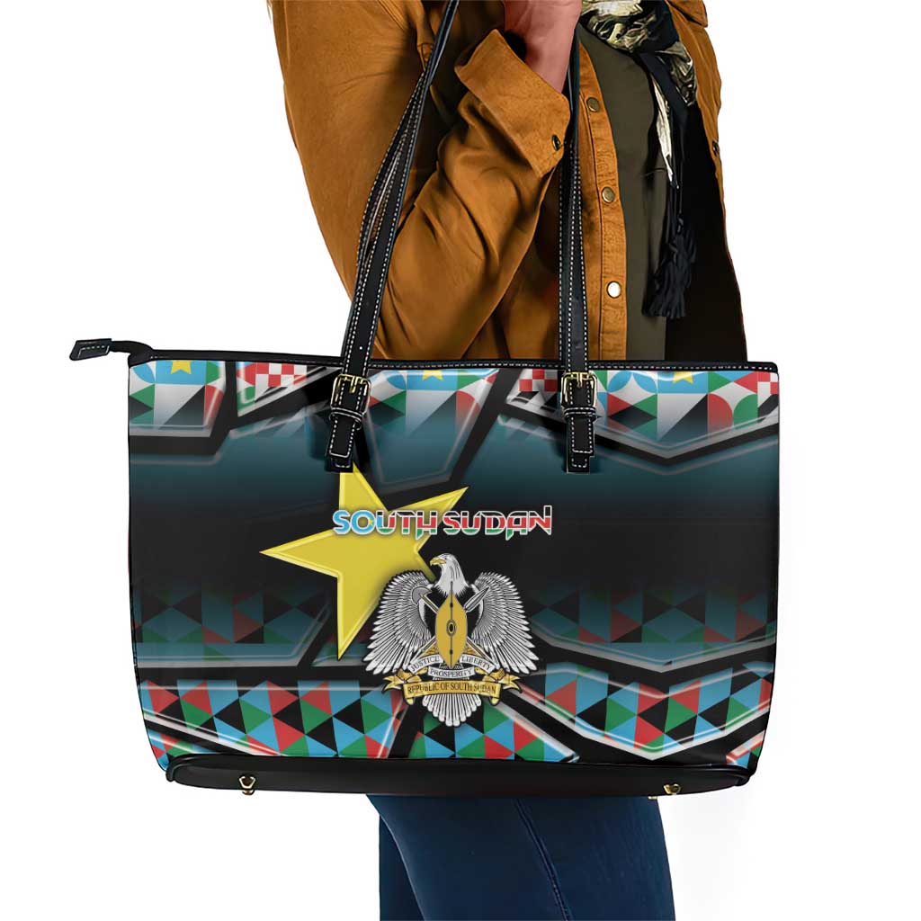 South Sudan Leather Tote Bag Geometric African Patterns - African Pride