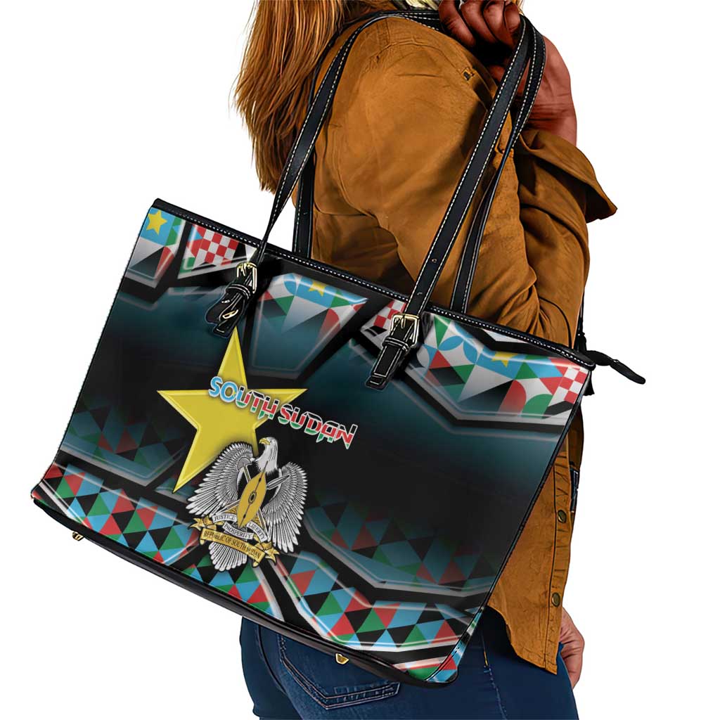South Sudan Leather Tote Bag Geometric African Patterns - African Pride