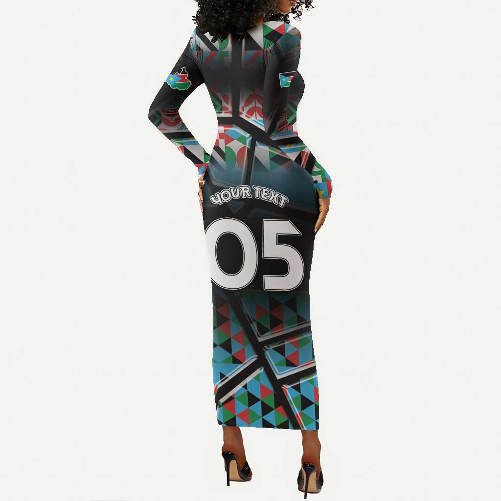 Custom South Sudan Long Sleeve Bodycon Dress Geometric African Patterns - African Pride
