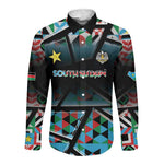 Custom South Sudan Long Sleeve Button Shirt Geometric African Patterns - African Pride
