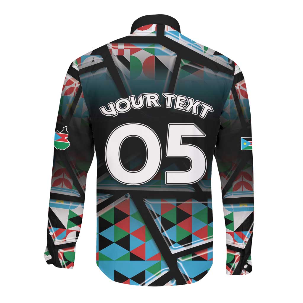 Custom South Sudan Long Sleeve Button Shirt Geometric African Patterns - African Pride