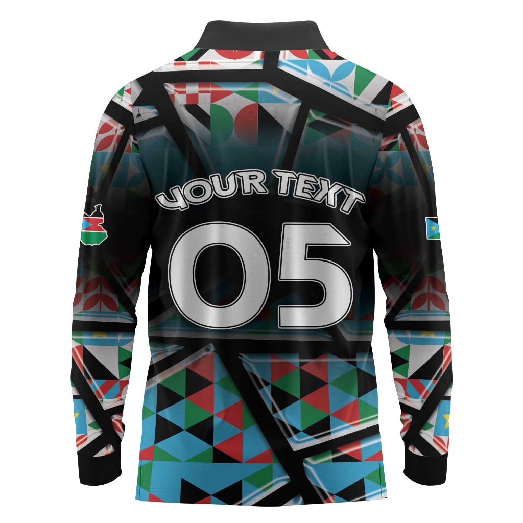 Custom South Sudan Long Sleeve Polo Shirt Geometric African Patterns - African Pride