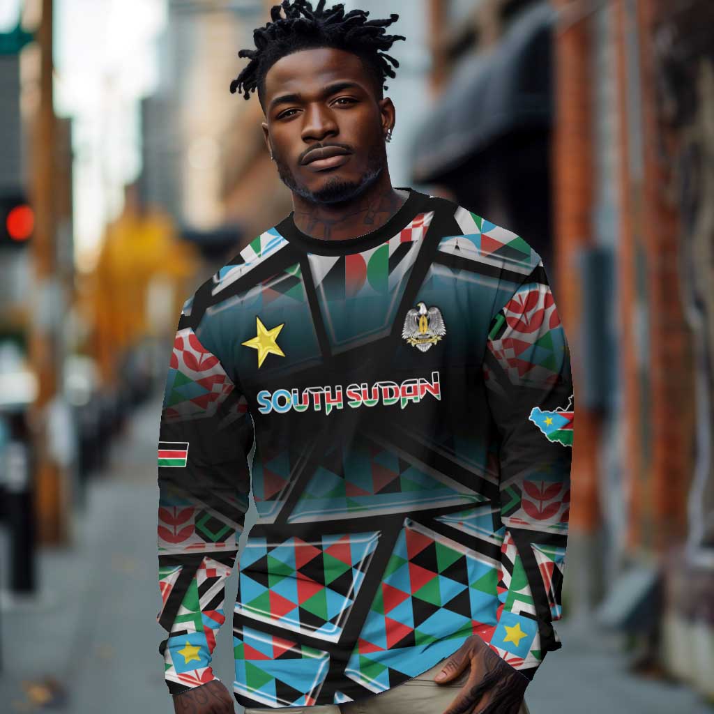 Custom South Sudan Long Sleeve Shirt Geometric African Patterns - African Pride