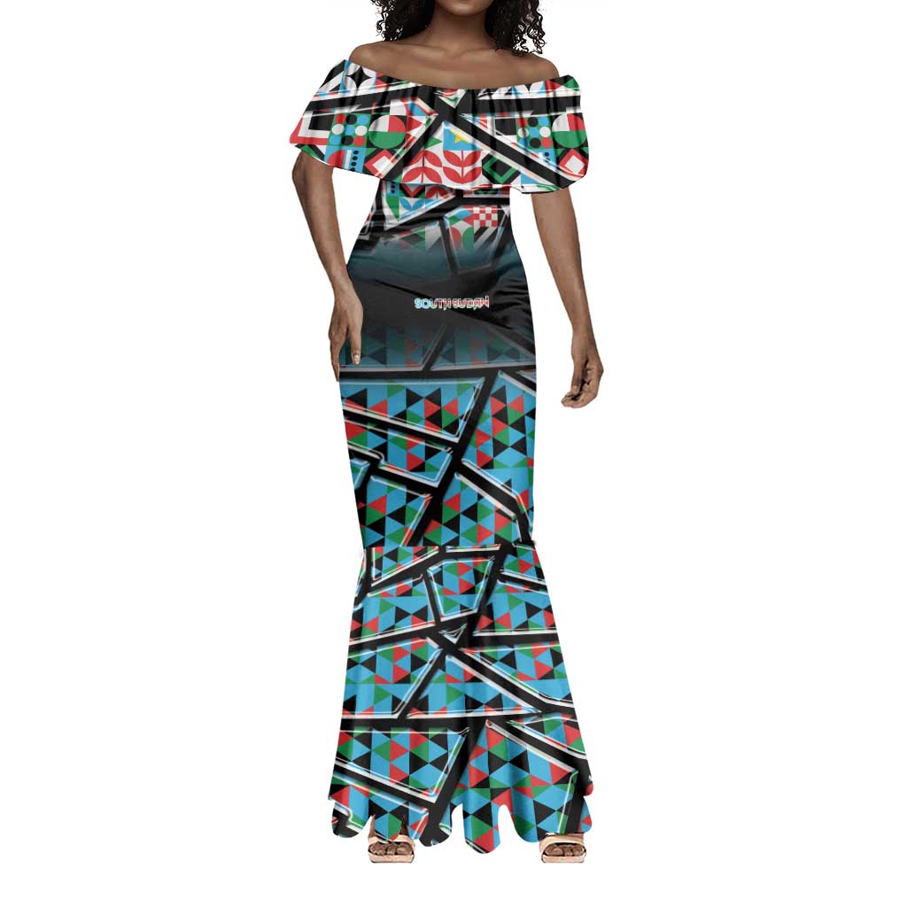 Custom South Sudan Mermaid Dress Geometric African Patterns - African Pride