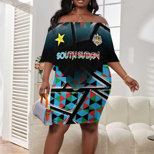 Custom South Sudan Off Shoulder Short Dress Geometric African Patterns - African Pride
