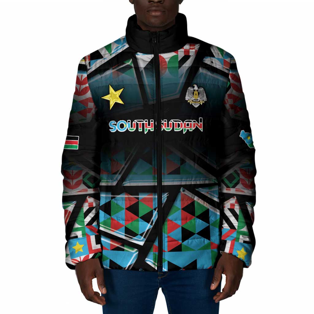 Custom South Sudan Padded Jacket Geometric African Patterns - African Pride