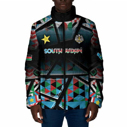 Custom South Sudan Padded Jacket Geometric African Patterns - African Pride