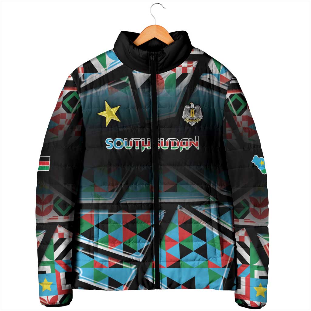 Custom South Sudan Padded Jacket Geometric African Patterns - African Pride