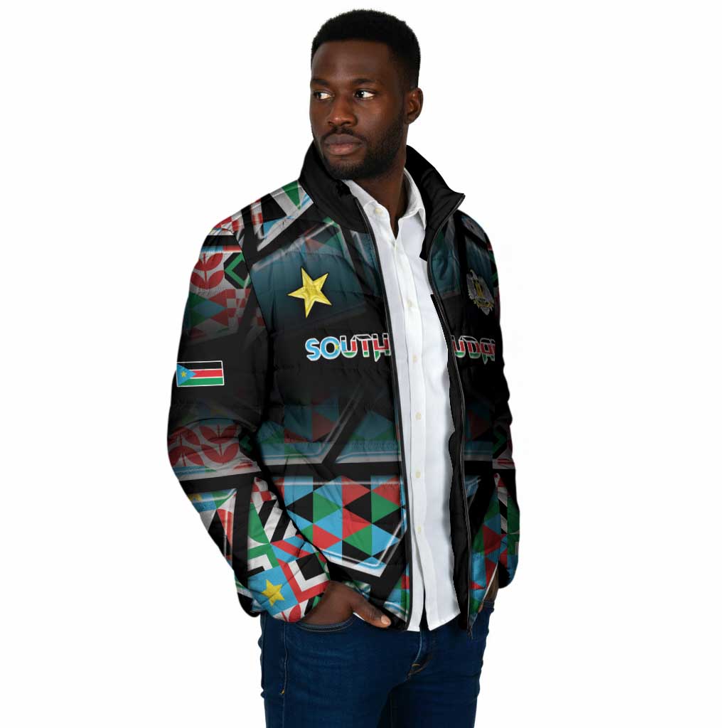 Custom South Sudan Padded Jacket Geometric African Patterns - African Pride