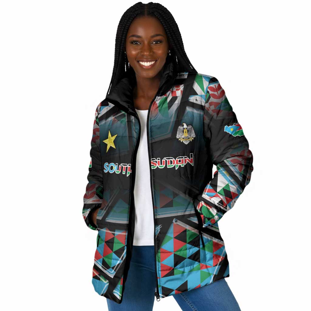Custom South Sudan Padded Jacket Geometric African Patterns - African Pride