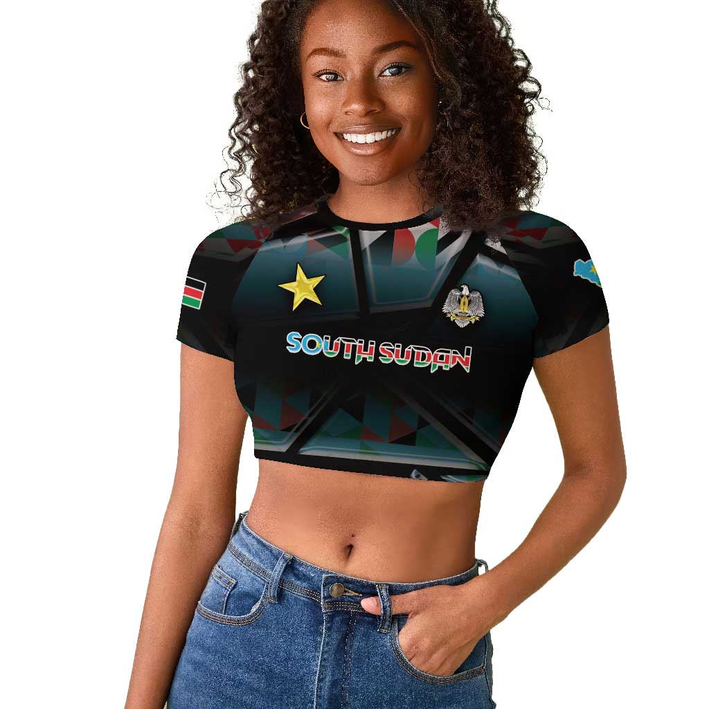 Custom South Sudan Raglan Cropped T shirt Geometric African Patterns - African Pride