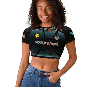 Custom South Sudan Raglan Cropped T shirt Geometric African Patterns - African Pride