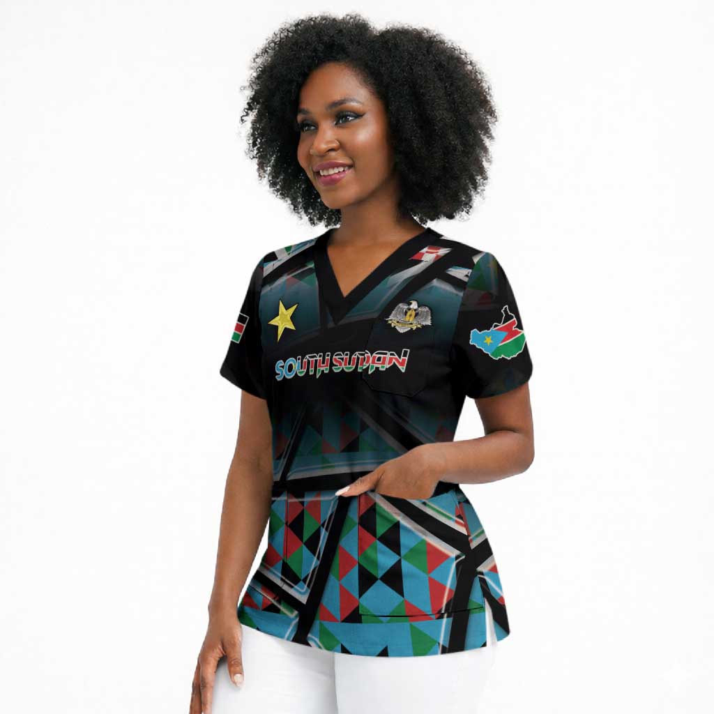 Custom South Sudan Scrub Top Geometric African Patterns - African Pride