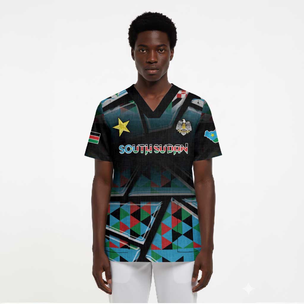 Custom South Sudan Scrub Top Geometric African Patterns - African Pride