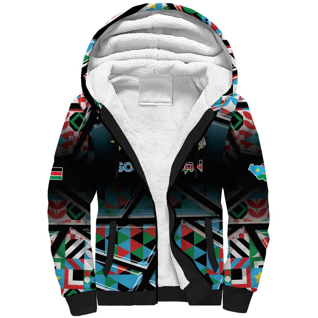 Custom South Sudan Sherpa Hoodie Geometric African Patterns - African Pride
