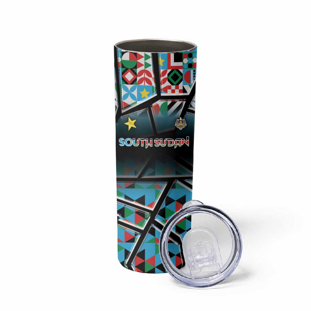 Custom South Sudan Skinny Tumbler Geometric African Patterns - African Pride