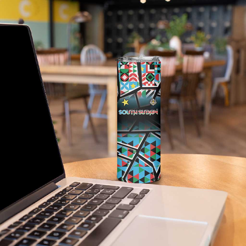 Custom South Sudan Skinny Tumbler Geometric African Patterns - African Pride