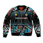Custom South Sudan Sleeve Zip Bomber Jacket Geometric African Patterns - African Pride