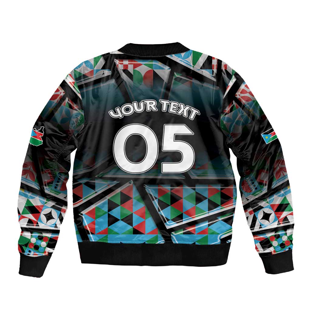 Custom South Sudan Sleeve Zip Bomber Jacket Geometric African Patterns - African Pride