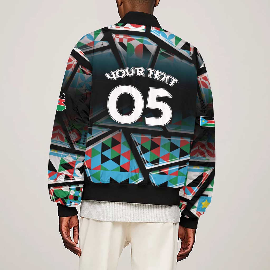 Custom South Sudan Sleeve Zip Bomber Jacket Geometric African Patterns - African Pride