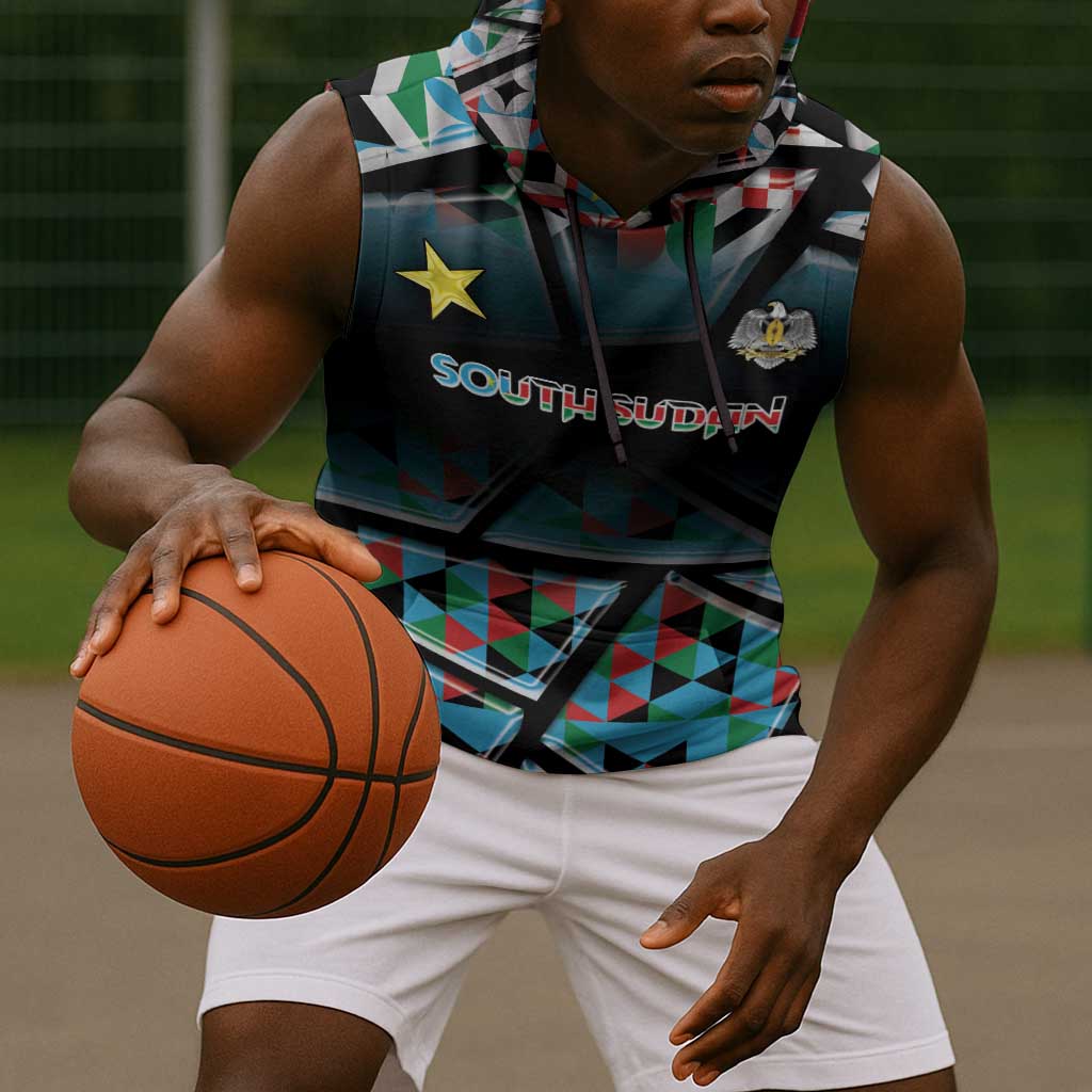 Custom South Sudan Sleeveless Hoodie Geometric African Patterns - African Pride