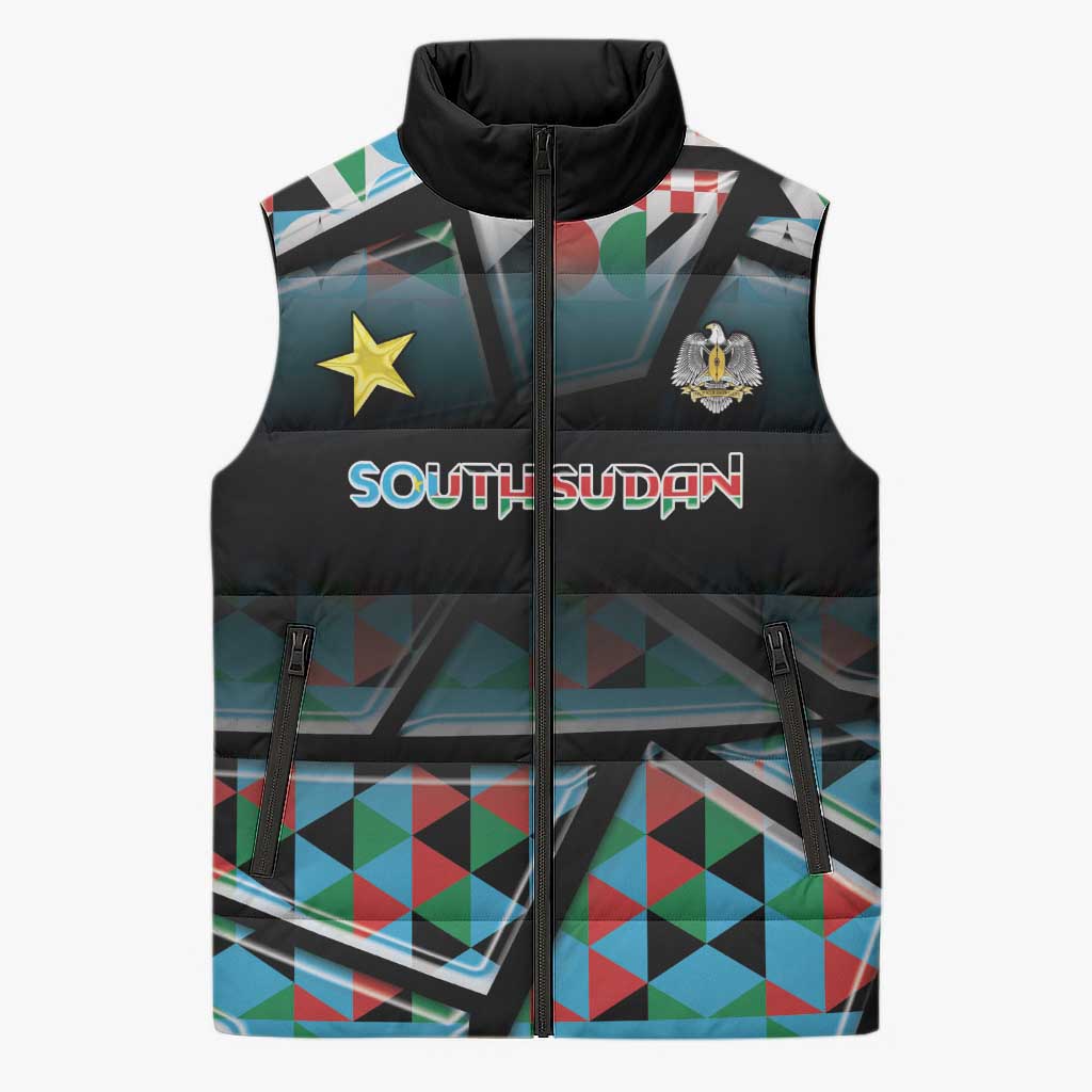Custom South Sudan Sleeveless Puffer Jacket Geometric African Patterns - African Pride