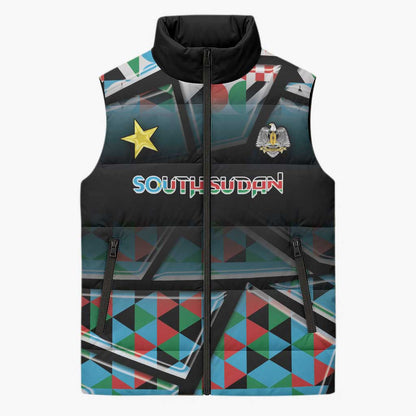 Custom South Sudan Sleeveless Puffer Jacket Geometric African Patterns - African Pride