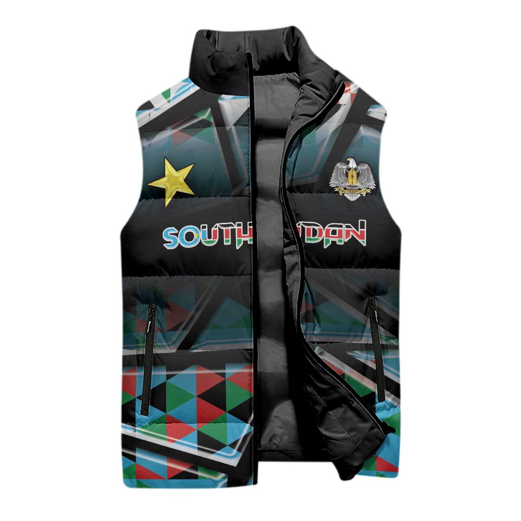 Custom South Sudan Sleeveless Puffer Jacket Geometric African Patterns - African Pride