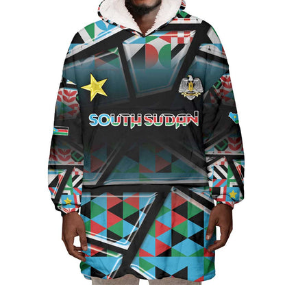 Custom South Sudan Wearable Blanket Hoodie Geometric African Patterns - African Pride