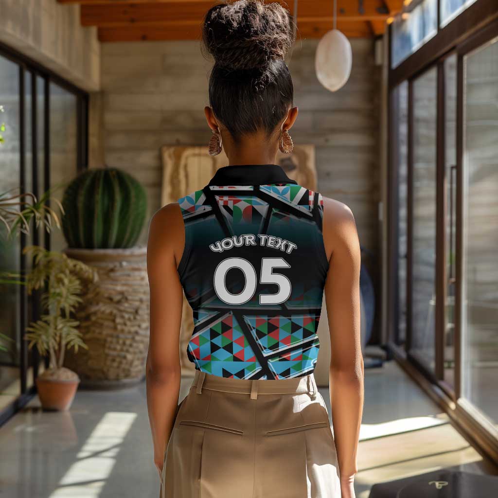 Custom South Sudan Women Sleeveless Polo Shirt Geometric African Patterns - African Pride