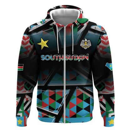 Custom South Sudan Zip Hoodie Geometric African Patterns - African Pride
