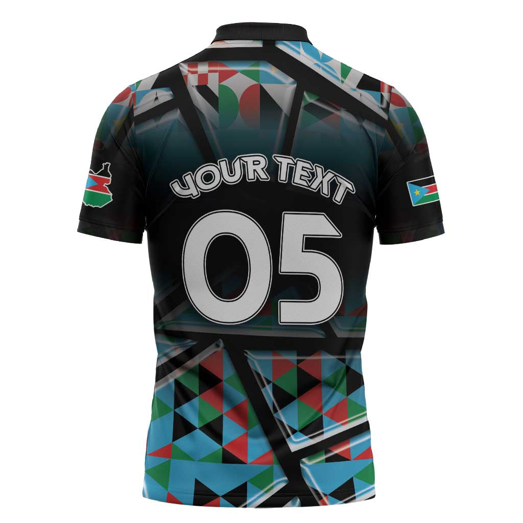 Custom South Sudan Zipper Polo Shirt Geometric African Patterns - African Pride