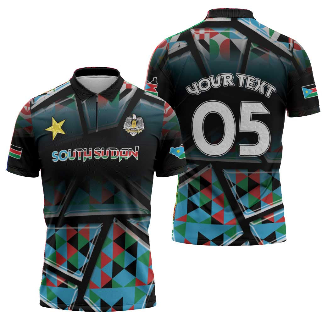 Custom South Sudan Zipper Polo Shirt Geometric African Patterns - African Pride