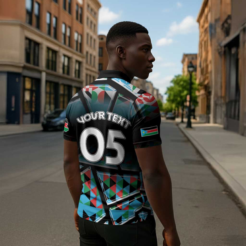 Custom South Sudan Zipper Polo Shirt Geometric African Patterns - African Pride