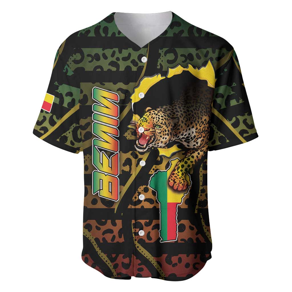 Personalized Benin Baseball Jersey Powerful African Leopard - African Pride