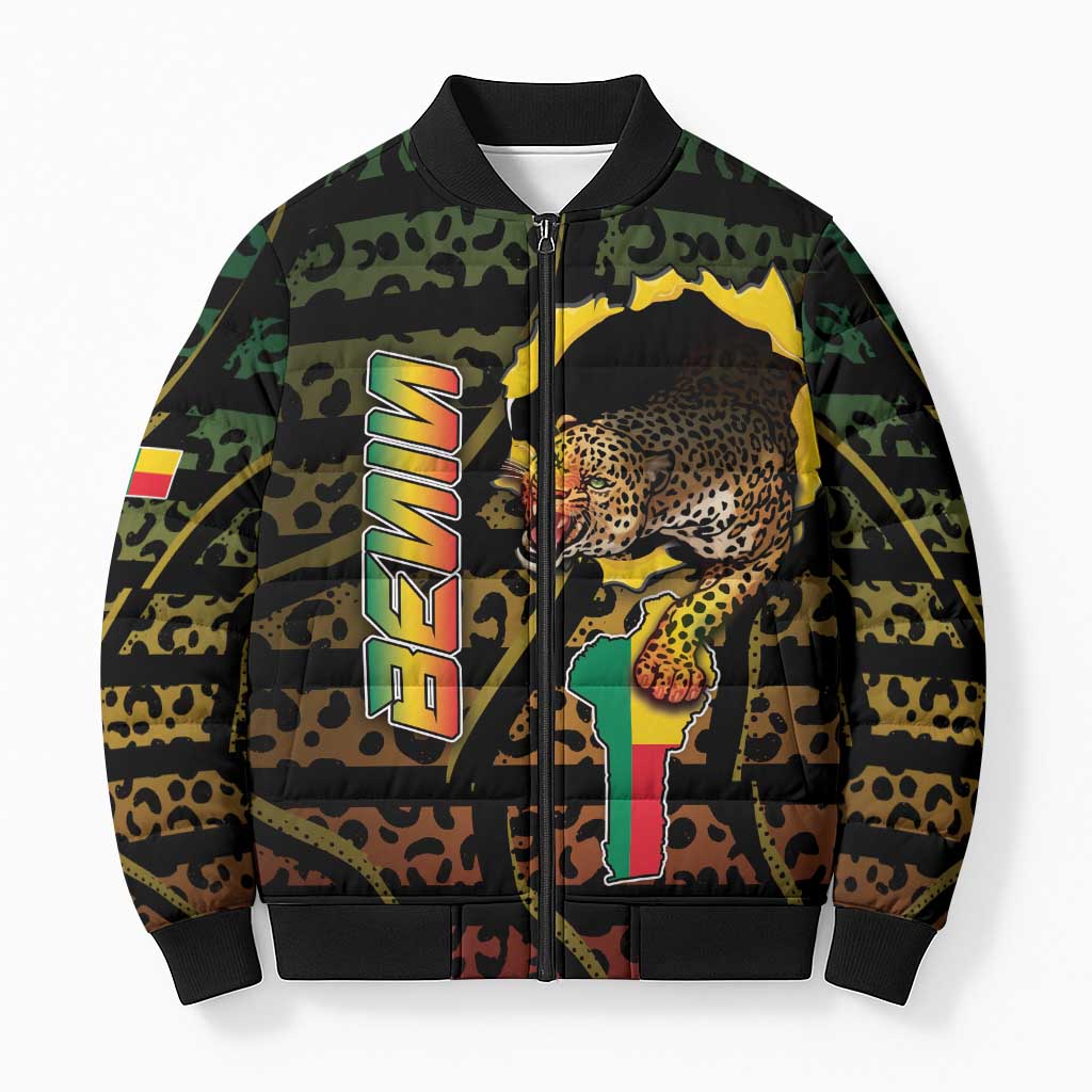 Personalized Benin Bomber Puffer Jacket Powerful African Leopard - African Pride
