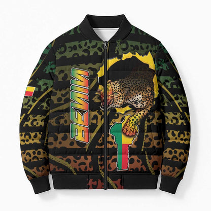 Personalized Benin Bomber Puffer Jacket Powerful African Leopard - African Pride